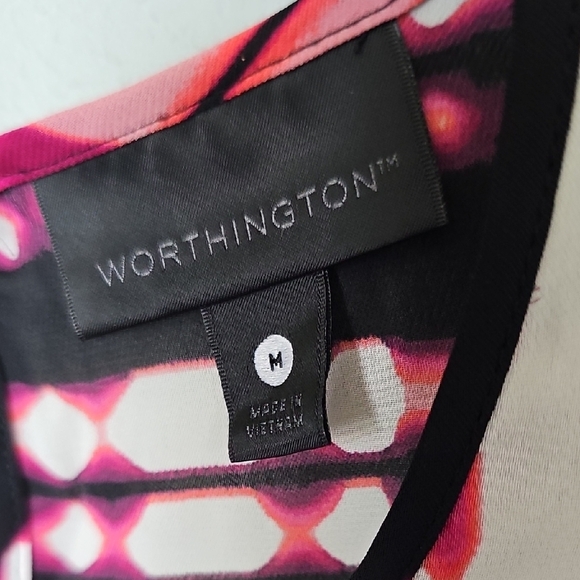 Worthington Colorful Pink and Black Pleated Front Sleeveless Graphic Blouse Med - Picture 2 of 11